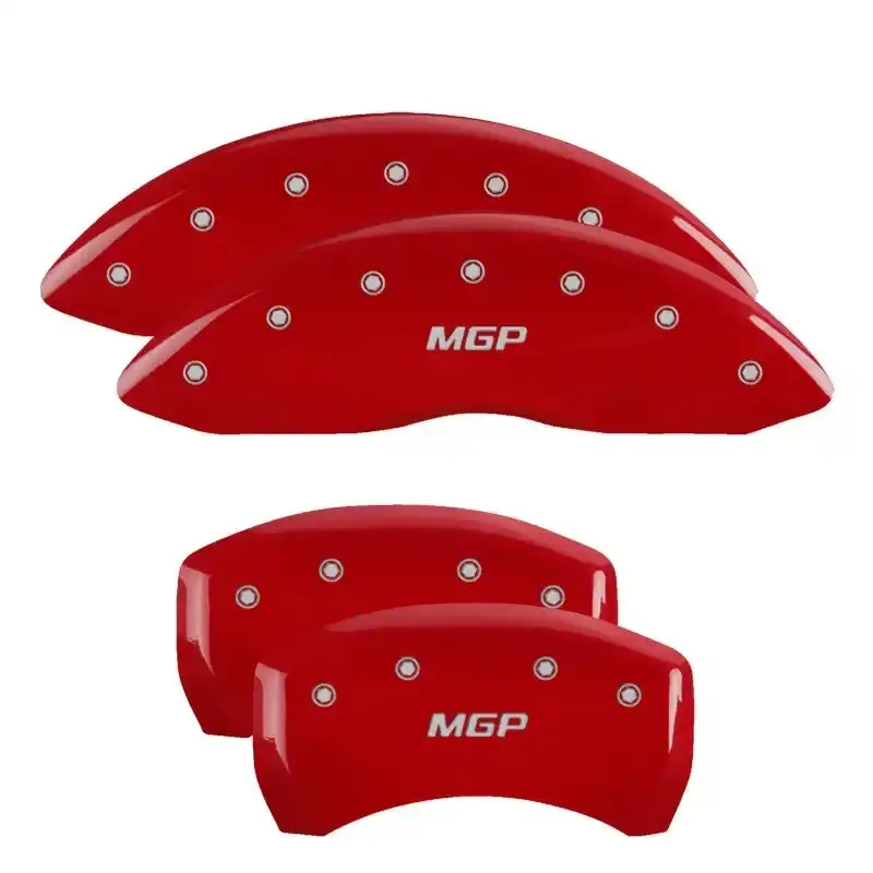 Mgp 4-Piston Caliper Covers – Engraved Front & Rear, Red Finish With Silver Accent 1